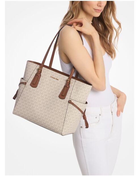 Große Tragetasche Voyager Signature in Beige, 30 x 27 x 15 cm