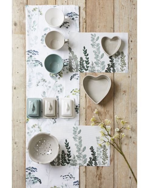 Double set en coton Herbier blanc/vert -160 x 50cm