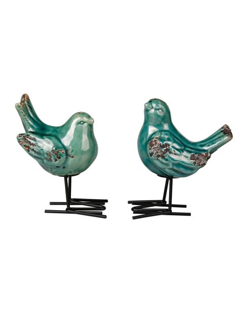 Décorations 2 assortis Oiseau vertes -12.5 x H14.5cm
