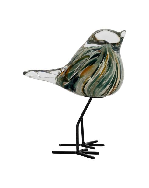 Décoration en verre moineau Serin émeraude/doré - 12 x 6.5 x 15cm