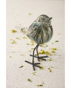 Décoration en verre moineau Serin émeraude/doré - 12 x 6.5 x 15cm