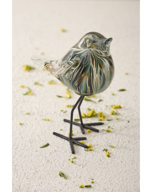 Décoration en verre moineau Serin émeraude/doré - 12 x 6.5 x 15cm
