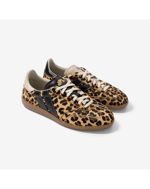 Baskets en cuir Des Petits Hauts - Leo beige/noir