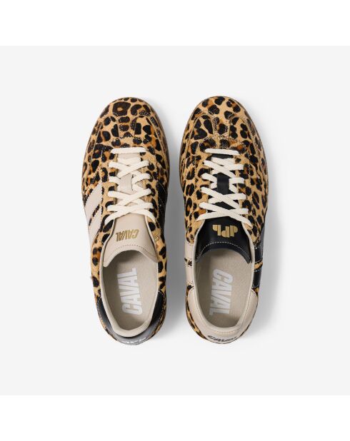 Baskets en cuir Des Petits Hauts - Leo beige/noir