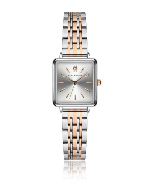 Montre femme analogique en acier inoxydable Solar Glow argentée /rose dorée