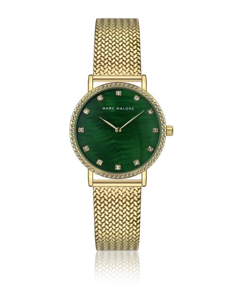 Montre femme analogique en acier inoxydable Golden Allure dorée /nacre verte