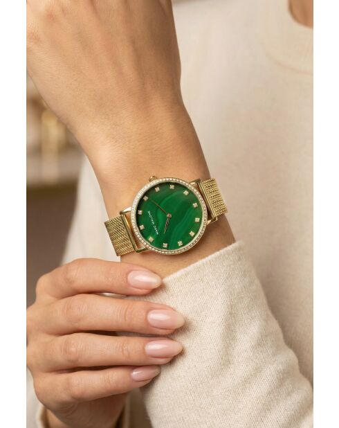 Montre femme analogique en acier inoxydable Golden Allure dorée /nacre verte