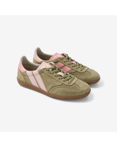 Baskets en cuir Olive Powder vert/rose