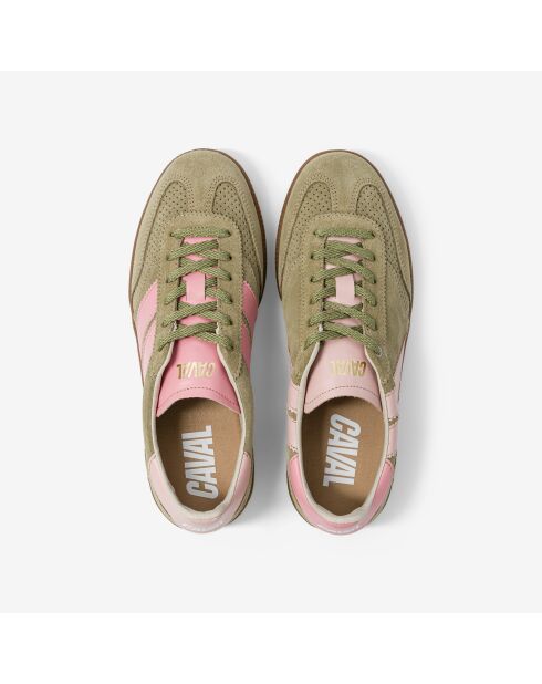 Baskets en cuir Olive Powder vert/rose