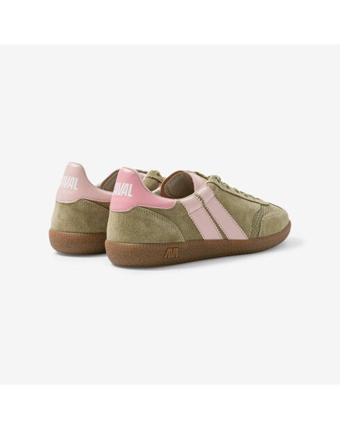 Baskets en cuir Olive Powder vert/rose