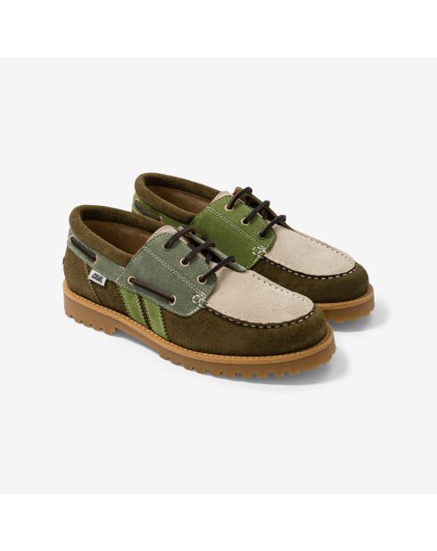 Chaussures bateau en cuir Matcha Odyssey beige/vert