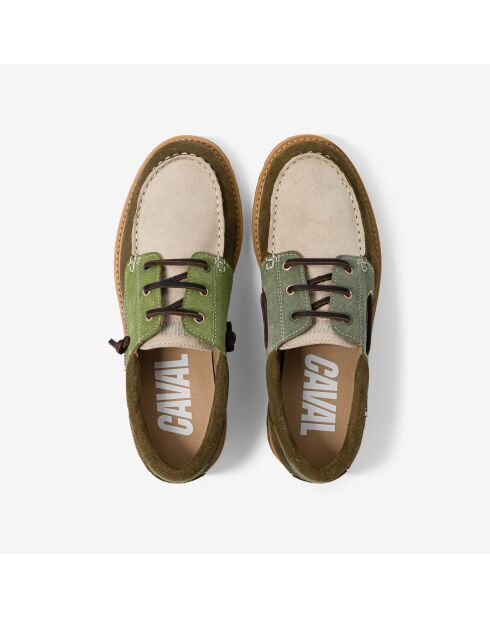 Chaussures bateau en cuir Matcha Odyssey beige/vert
