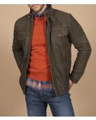 Veste motard en daim Valentin vert kaki
