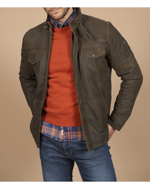 Khakigrüne Valentin Bikerjacke aus Veloursleder