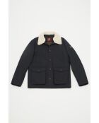 Marineblaue Gabardine-Jacke aus Baumwolle mit Sherpa-Kragen von Pierre