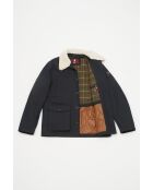 Marineblaue Gabardine-Jacke aus Baumwolle mit Sherpa-Kragen von Pierre
