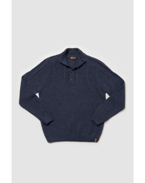 Pull col montant en maille fantaisie Maxime bleu denim