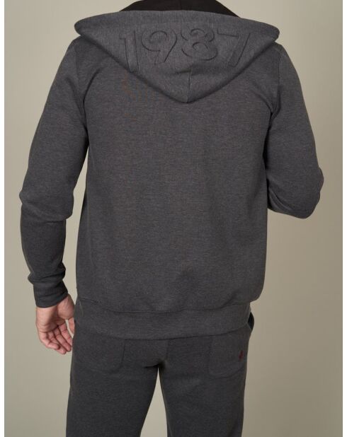 Sudadera Georges de algodón pesado gris antracita con capucha y cremallera