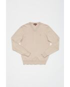 Maglione Étienne beige con scollo a V in cotone cachemire