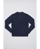 Pull coton col tunisien en coton Théo bleu marine