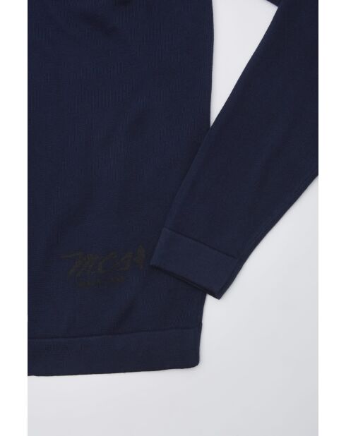 Pull coton col tunisien en coton Théo bleu marine