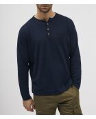 Pull coton col tunisien en coton Théo bleu marine