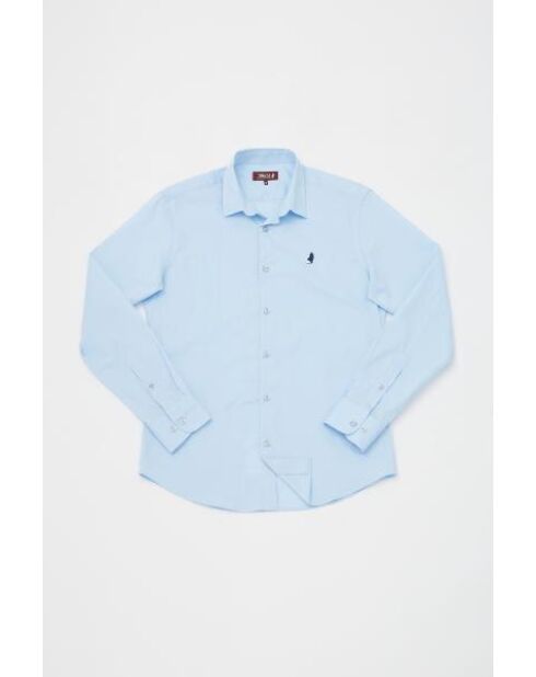 Chemise popeline stretch unie en coton Nicolas bleu ciel
