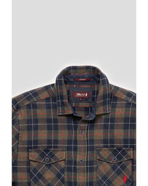 Chemise à carreaux en toile épaisse Fabien vert kaki