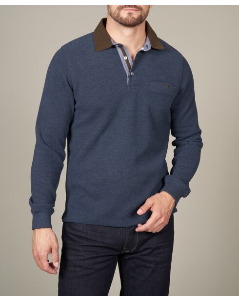 Denimblaues, warmes Langarm-Poloshirt aus Baumwolle von Édouard