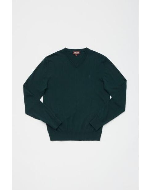Pull col V en coton cashmere Alexis vert sapin