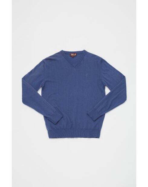 Pull col V en coton cashmere Martin bleu vintage