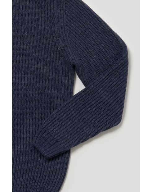 Pull col roulotté en maille perlée Arthur bleu denim