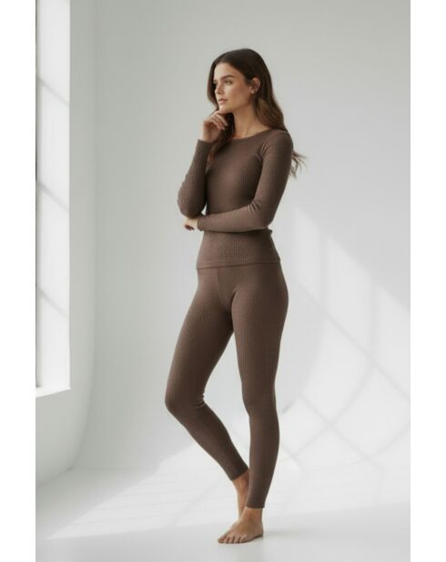 Leggins Alma de algodón café de cintura alta