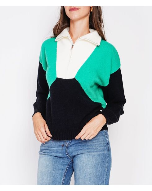 Maïlys schwarzer Langarmpullover mit Trucker-Kragen