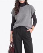 Sonia wollen poncho-trui met ronde hals, mouwloos flanel