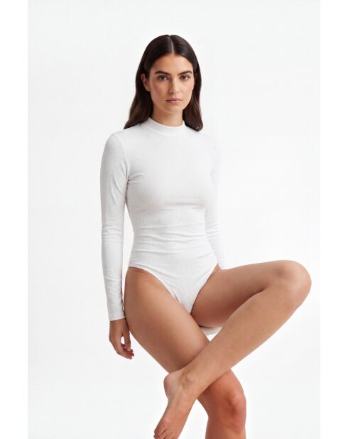 Body en coton Agnès col roulé manches longues naturel