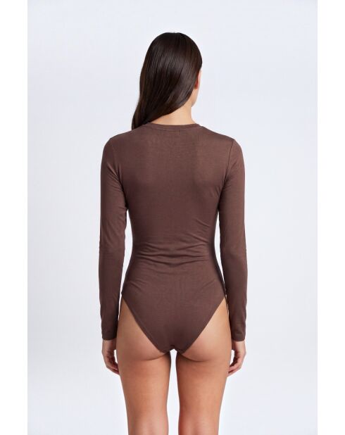 Body de algodón con cuello redondo Alexandra coffee
