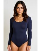 Mitternachtsblauer Body aus Baumwolle mit Rundhalsausschnitt