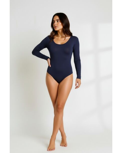 Mitternachtsblauer Body aus Baumwolle mit Rundhalsausschnitt