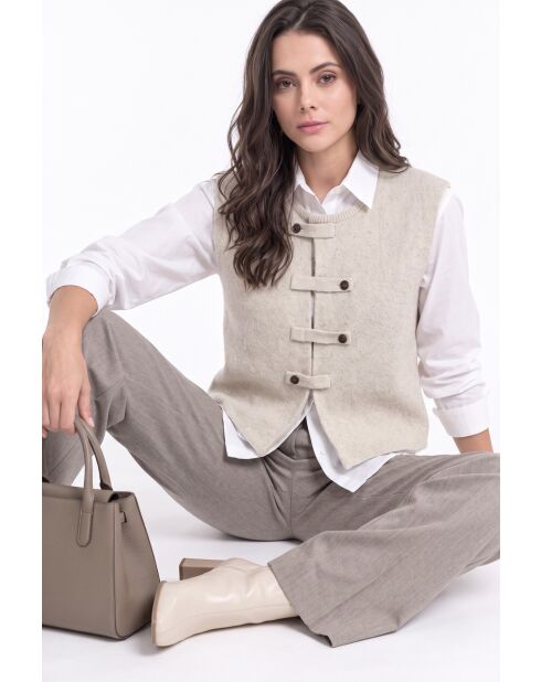 Gilet en laine Tiphaine sans manches crème