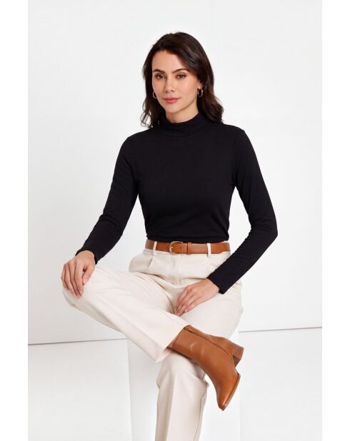 Sous-pull en coton col montant, manches longues noir