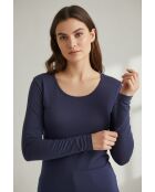 Jersey Anna de algodón con cuello redondo, manga larga, azul medianoche
