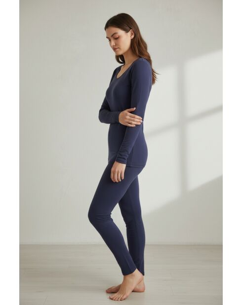 Sous-pull en coton col ras-du-cou, manches longues bleu nuit