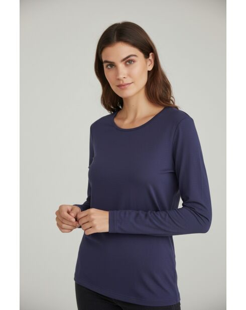 Jersey Anna de algodón con cuello redondo, manga larga, azul medianoche