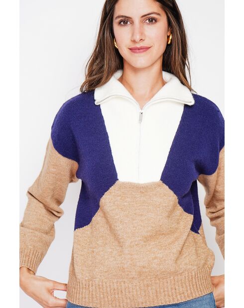 Maïa Pullover mit Trucker-Kragen, lange Ärmel, Nougat