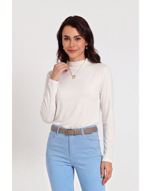 Camiseta interior natural de algodón Auriane con cuello alto y manga larga