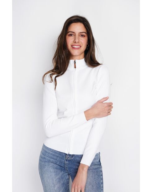 Bérénice naturel klassiek vest met lange mouwen en ritssluiting