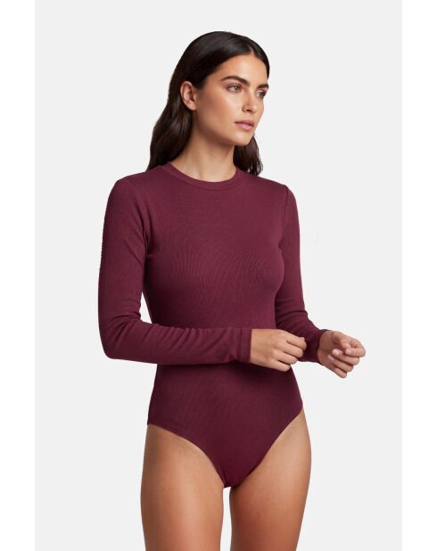 Body Adriana de algodón con cuello alto, manga larga, burdeos