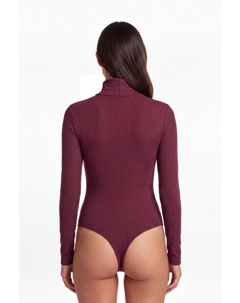 Body Adriana de algodón con cuello alto, manga larga, burdeos