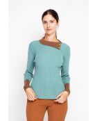 Céline türkisfarbener Langarmpullover mit Stehkragen